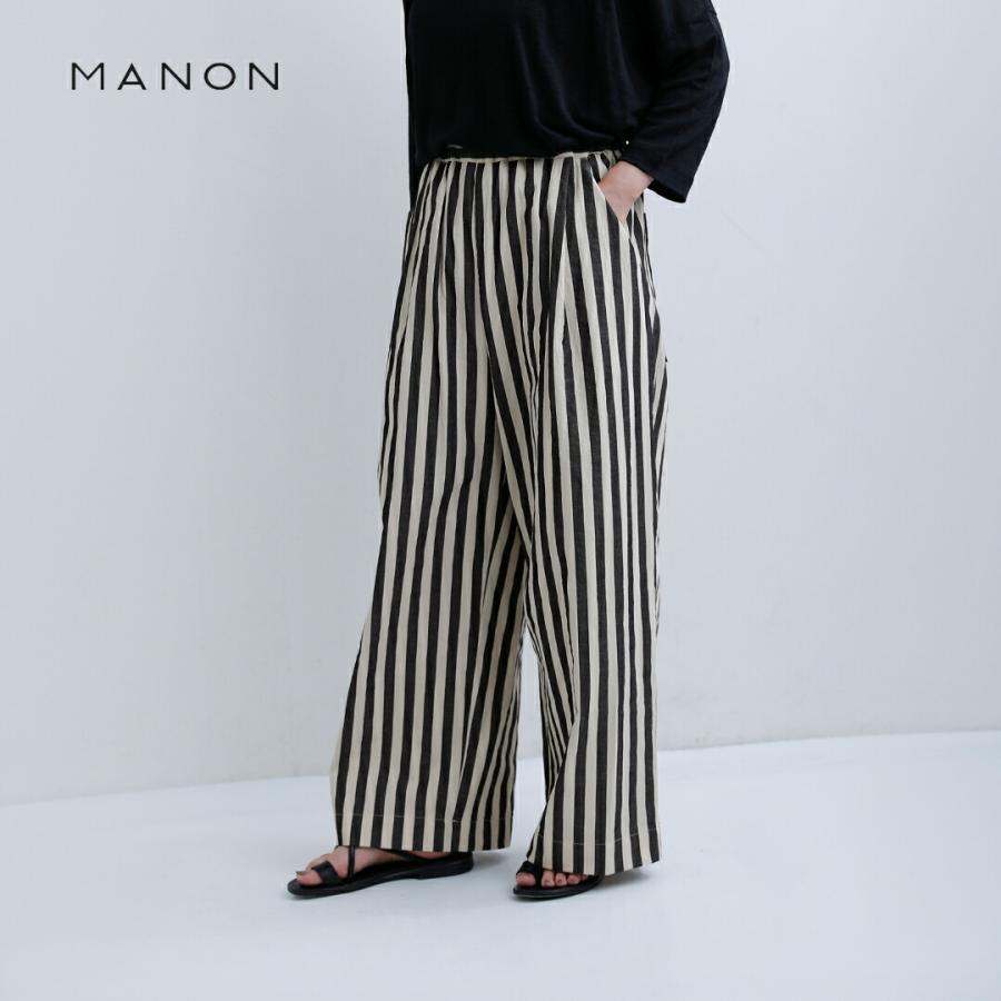 MANON（マノン） コットン リネン ストライプ イージーパンツ STRIPE