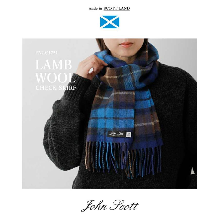 John Scott（ジョンスコット） ラムウール チェック スカーフ マフラー