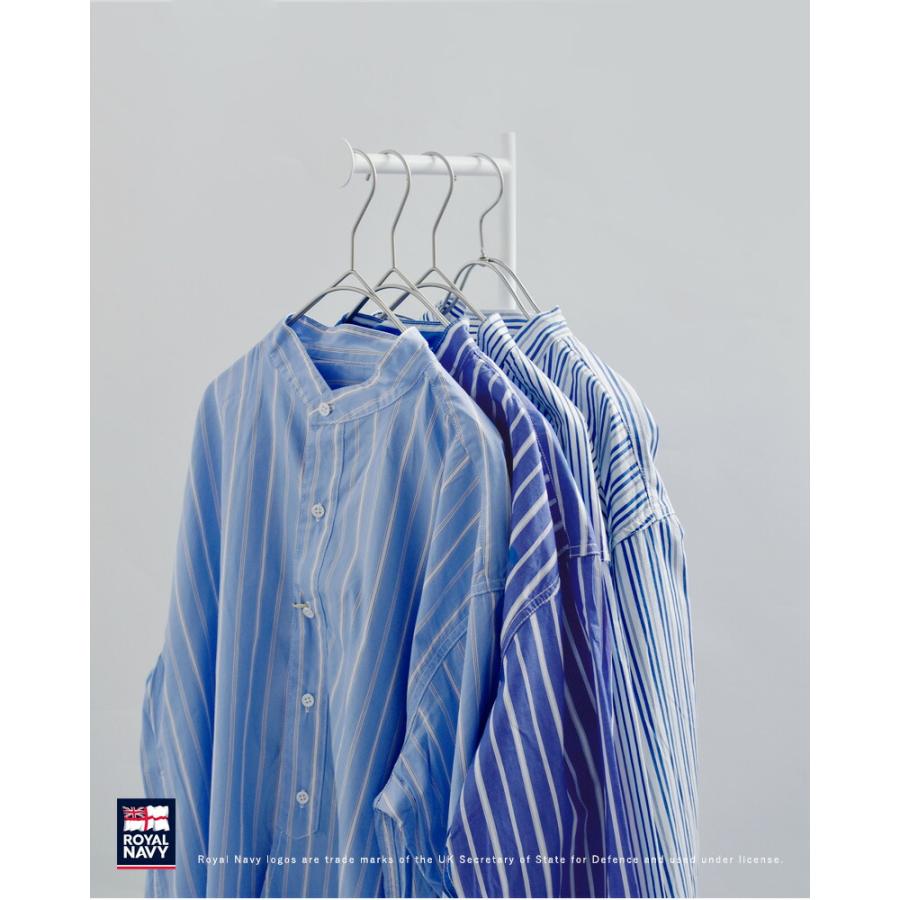  NAVY ■■ ① RN99SWBS83 コットン バンドカラー ストライプ シャツ レディース ブルー 1 ROYAL NAVY｜コットン バンドカラー ストライプ 長袖シャツ rn99swbs83