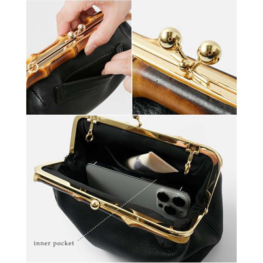 POMTATA ポンタタ グローブレザー2wayバンブーがま口ショルダー