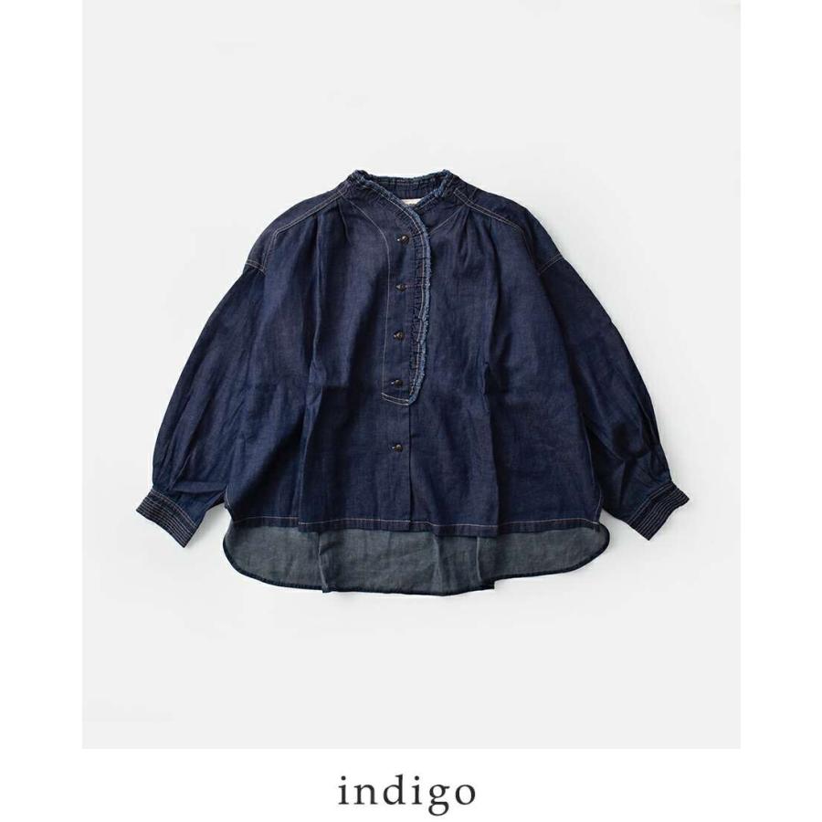 tumugu（ツムグ） 4.5oz コットン リネン デニム フリル シャツ