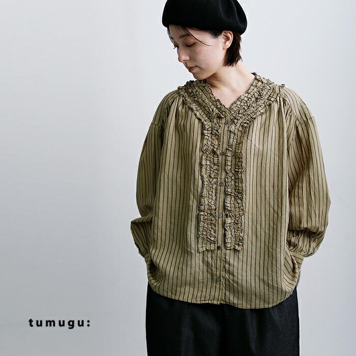 tumugu（ツムグ） ストライプ フリル ブラウス tb26101-b レディース