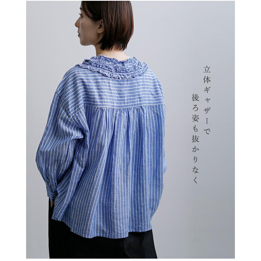 tumugu（ツムグ） ストライプ フリル ブラウス tb26101-b レディース