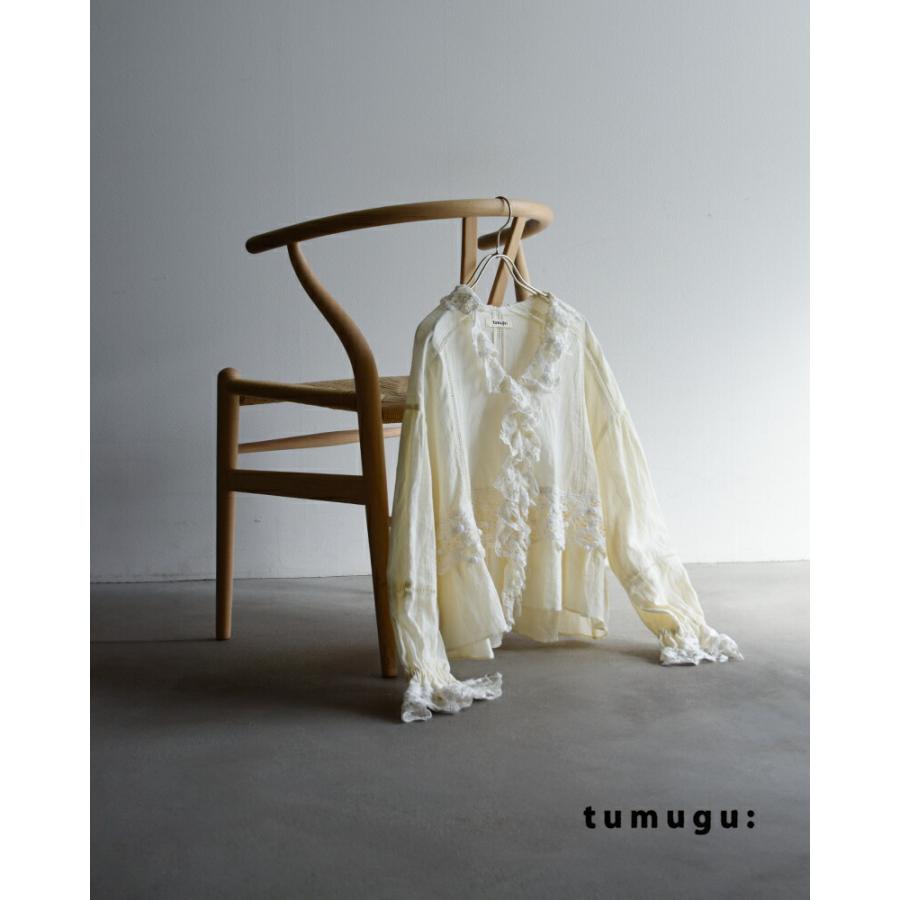 tumugu（ツムグ） コットン リネン キャンバス パテンレース ブラウス