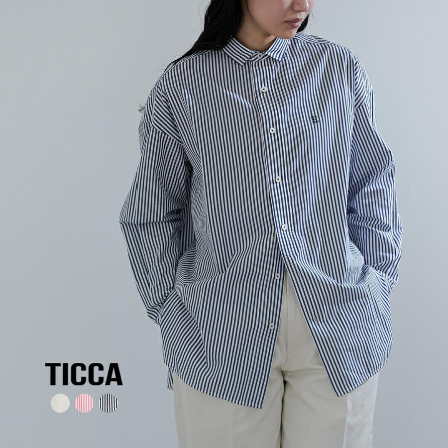 637美品ティッカTICCAコットン100％スクエアビッグシャツ白紺ストライプF ティッカ TICCA スクエアビッグシャツ （white） -靴＆ファッション