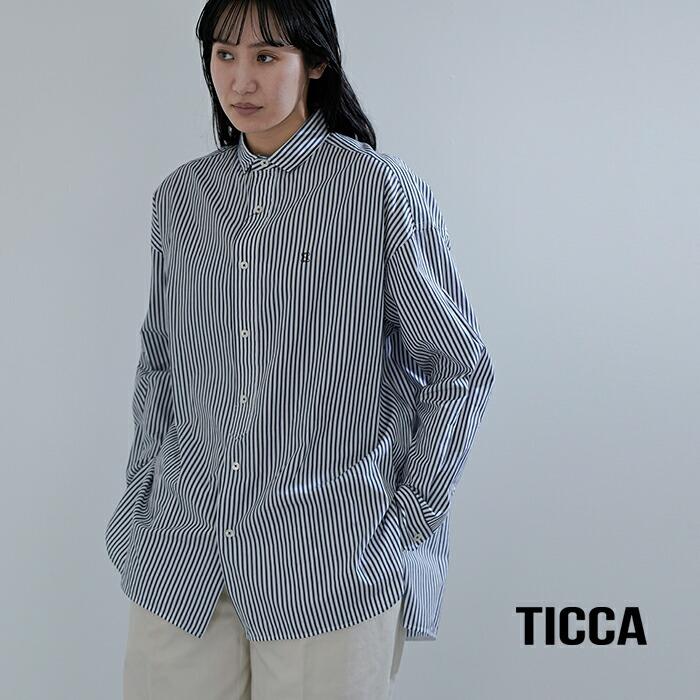 【極美品】TICCA スクエアビックシャツ ストライプ 長袖　綿100% TICCA（ティッカ） スクエア ビッグシャツ 日本製 / レディース