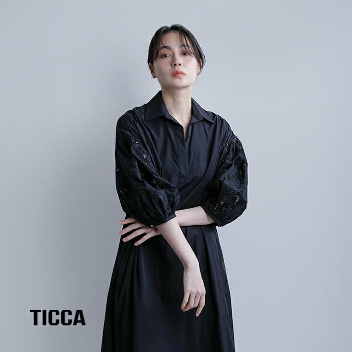 TICCA（ティッカ） コットン フラワー レース パフスリーブ ワンピース