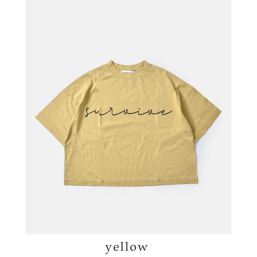 tumugu ツムグ コットンラフィ天竺クルーネックプリントTシャツ 