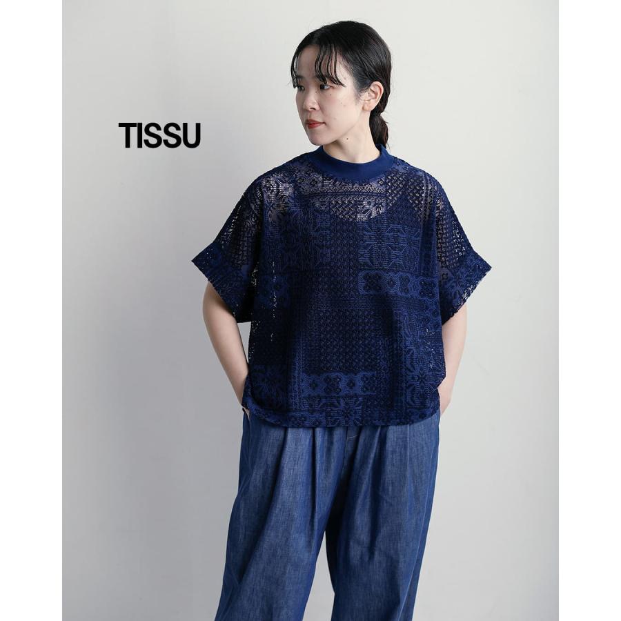 専用になりました　　新品未使用　TISSUティシュ　2025新作レディース ティシュ tissu パッチワークレース モックネック ドルマン Tシャツ