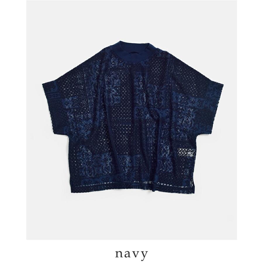 ティシュ tissu パッチワークレース モックネック ドルマン Tシャツ