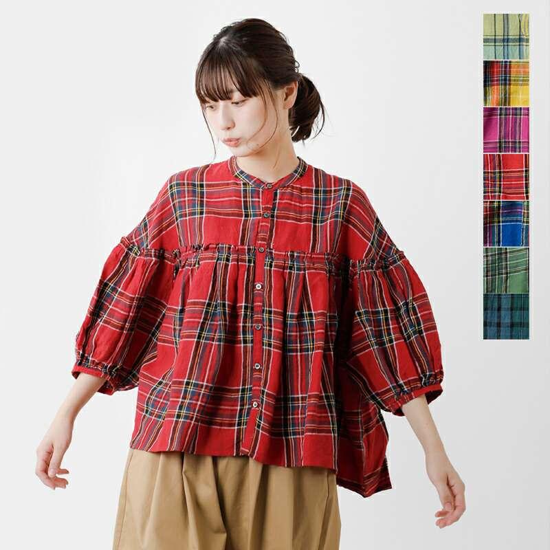 UNIVERSAL TISSU バンドカラーシェルボタンブラウス 日本製 UNIVERSAL TISSU バンドカラーシェルボタンブラウス 日本製