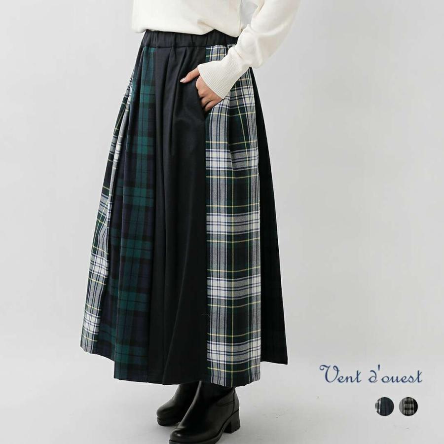 Vent d’ouest ヴァンドウェスト  タータンチェック 切替 イージー ロング スカート ve37515-mt レディース 2025aw新作 ☆☆ クーポン対象 セール【40%OFF】ヴァンドウェスト Vent d'ouest タータンチェック