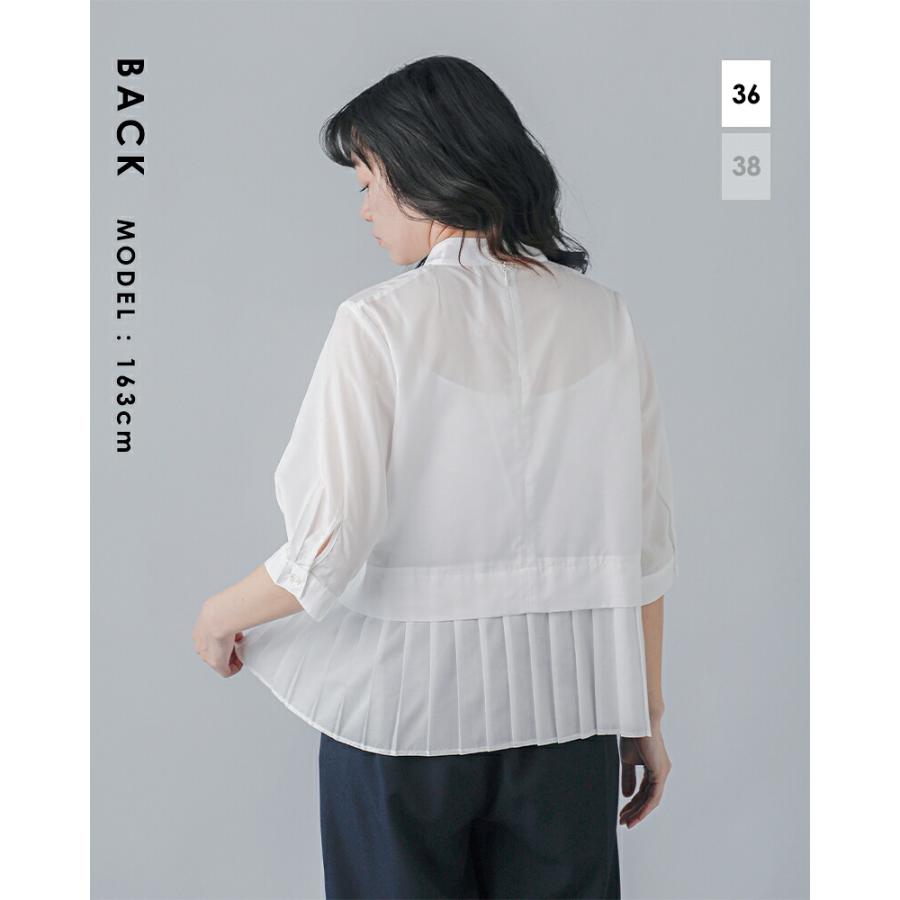WHYTO（ホワイト） スタンドカラー 裾プリーツ ブラウス hem pleats