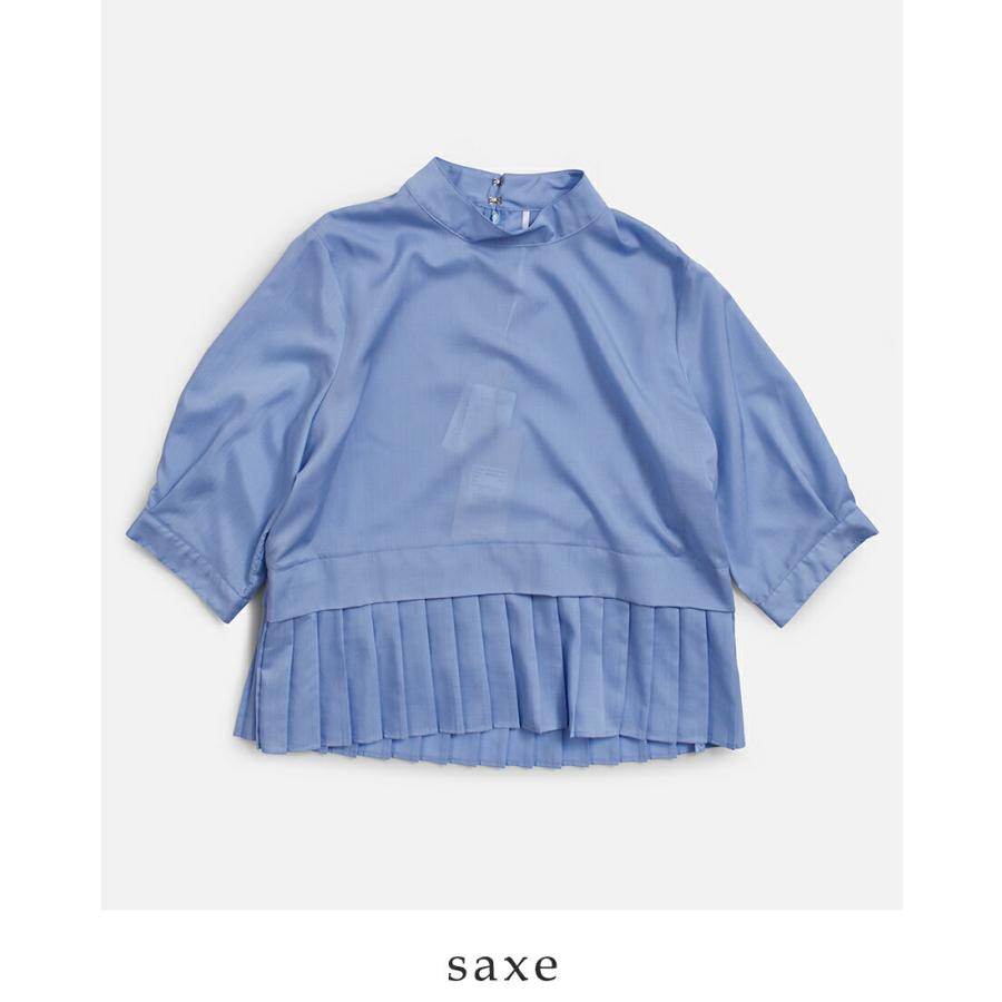 WHYTO（ホワイト） スタンドカラー 裾プリーツ ブラウス hem pleats