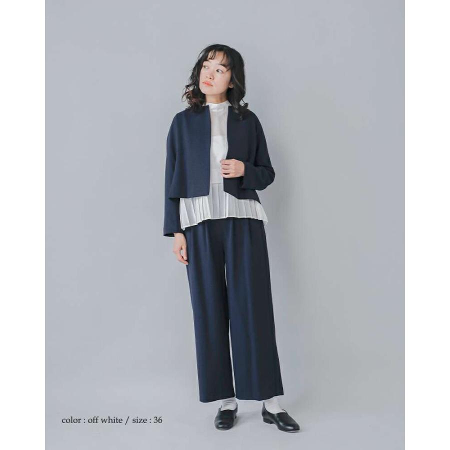 ホワイト whyto ベルマックス スタンドカラー 裾プリーツ ブラウス hem 