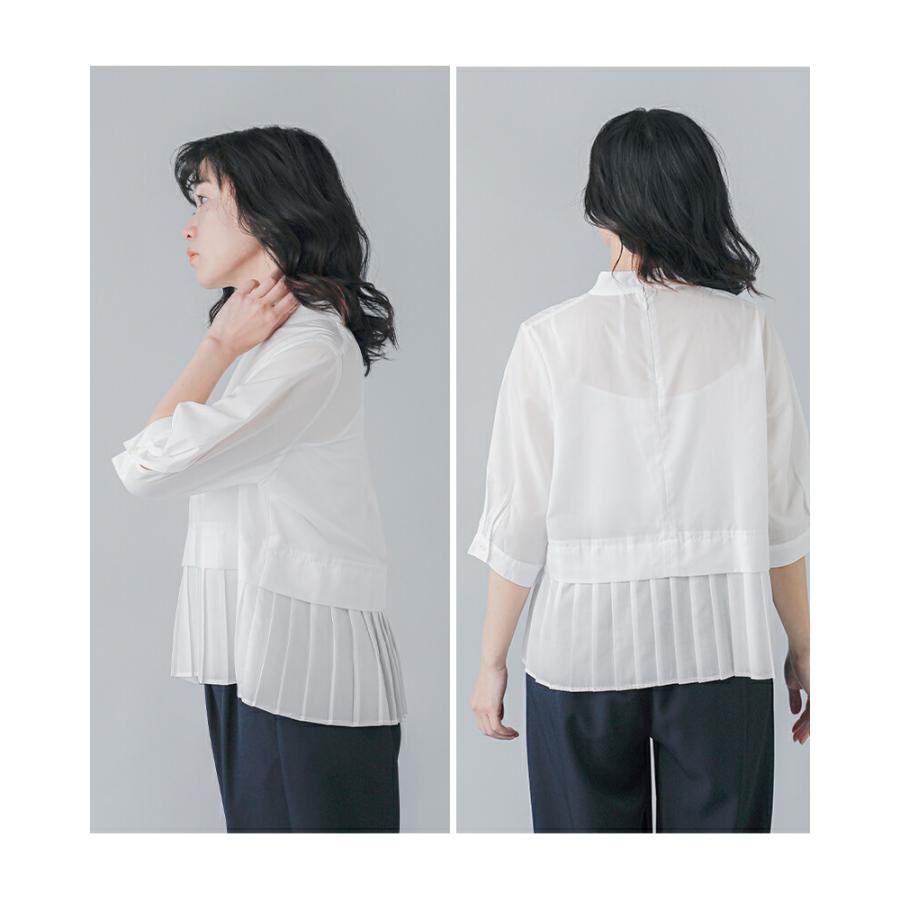 WHYTO（ホワイト） スタンドカラー 裾プリーツ ブラウス hem pleats