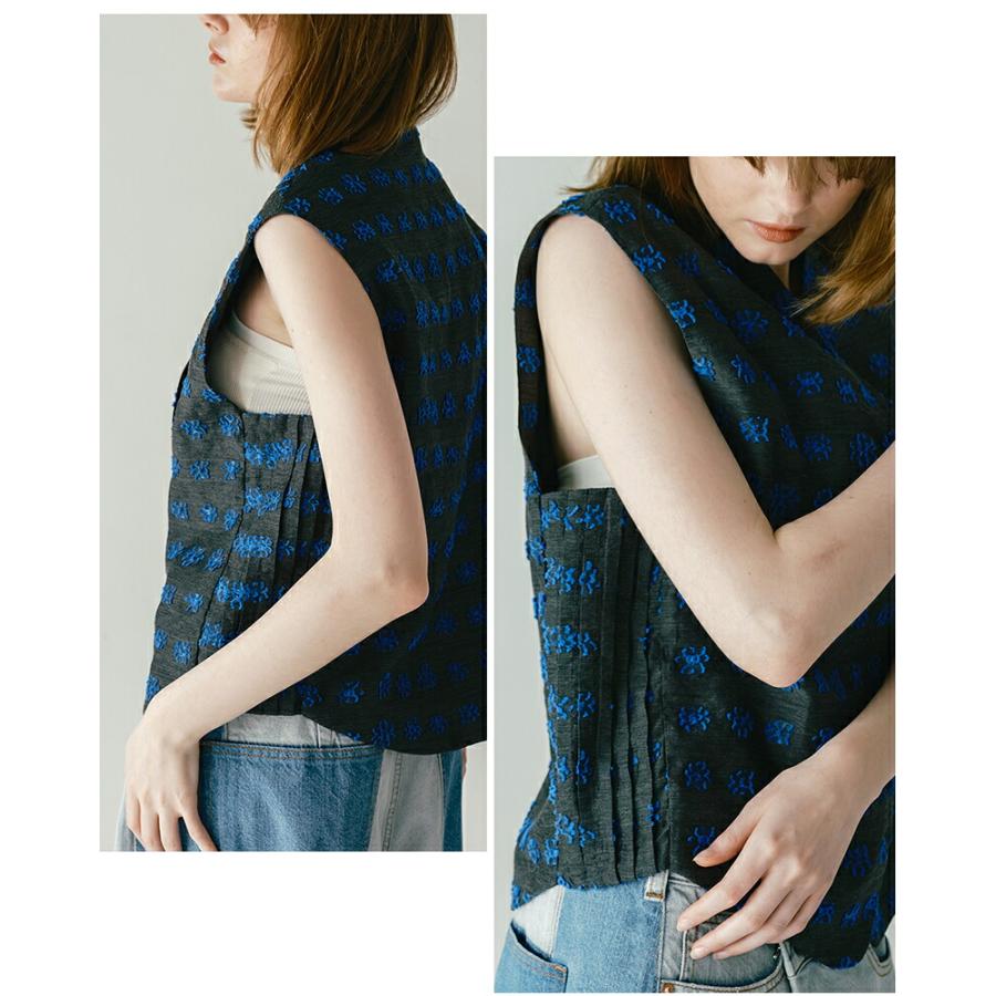 アシンメトリックカット ブラックベスト WHYTO（ホワイト） ジャガード アシンメトリー ベスト jacquard