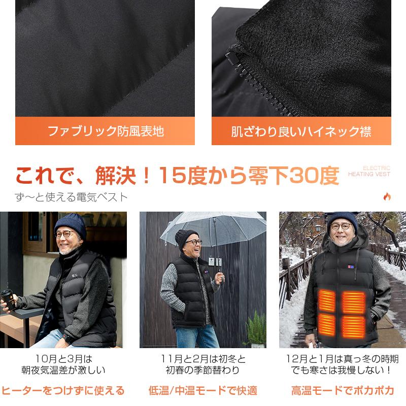電熱ベスト 11箇所発熱 2種接続口 日本製繊維ヒーター 電気ベスト 電熱