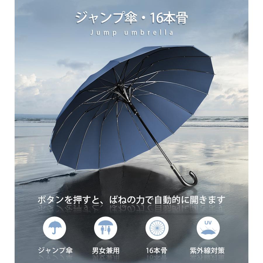 最新 雨傘 長傘 16本骨 ジャンプ傘 超撥水 直径115cm 晴雨兼用 グラス