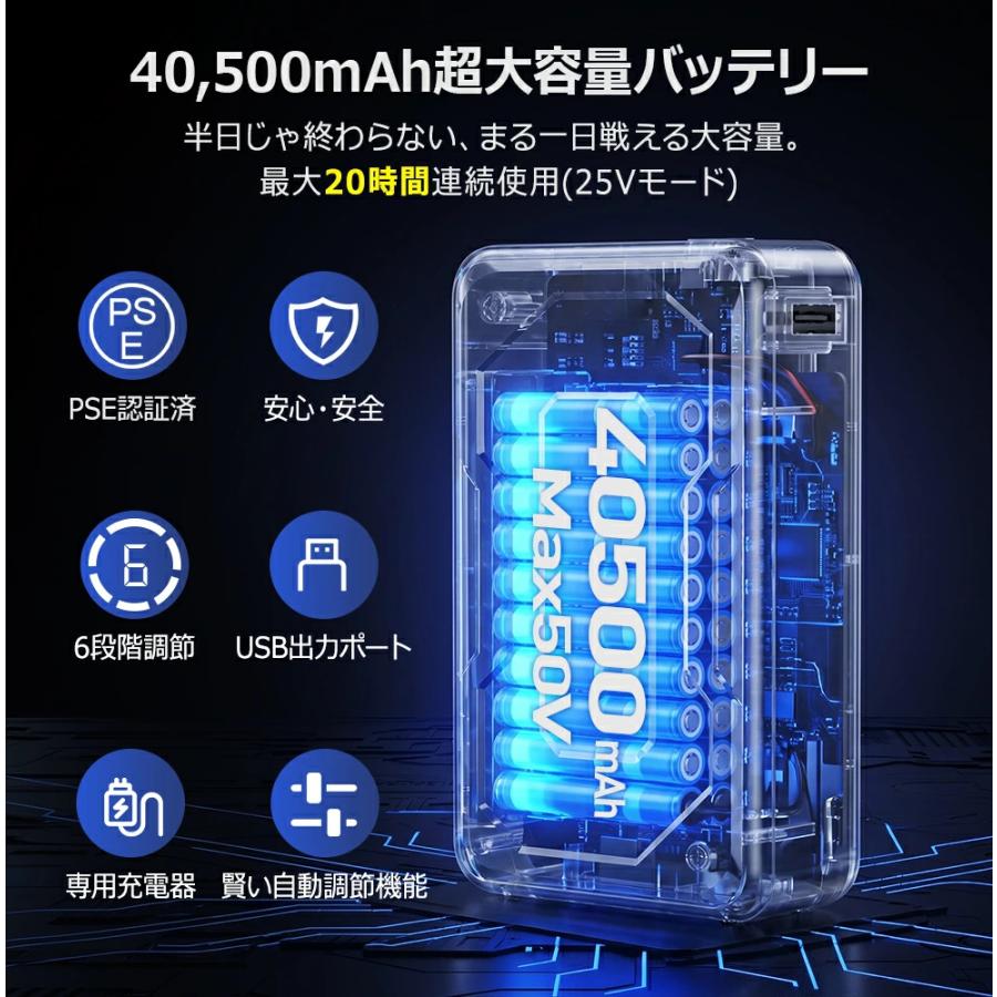 空調ベスト ファン付きベスト 50V 40500mAh 大容量バッテリー付 新品 クーポンで10800円！ 空調ベスト 空調作業服 40500mAhバッテリー 作業