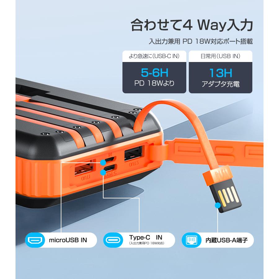 モバイルバッテリー 大容量 40800mAh 防災グッズ ソーラー充電 充電池 急速充電 SCP22.5W ケーブル内蔵 6台同時充電 ワイヤレス充電 ギフト｜aranet｜04