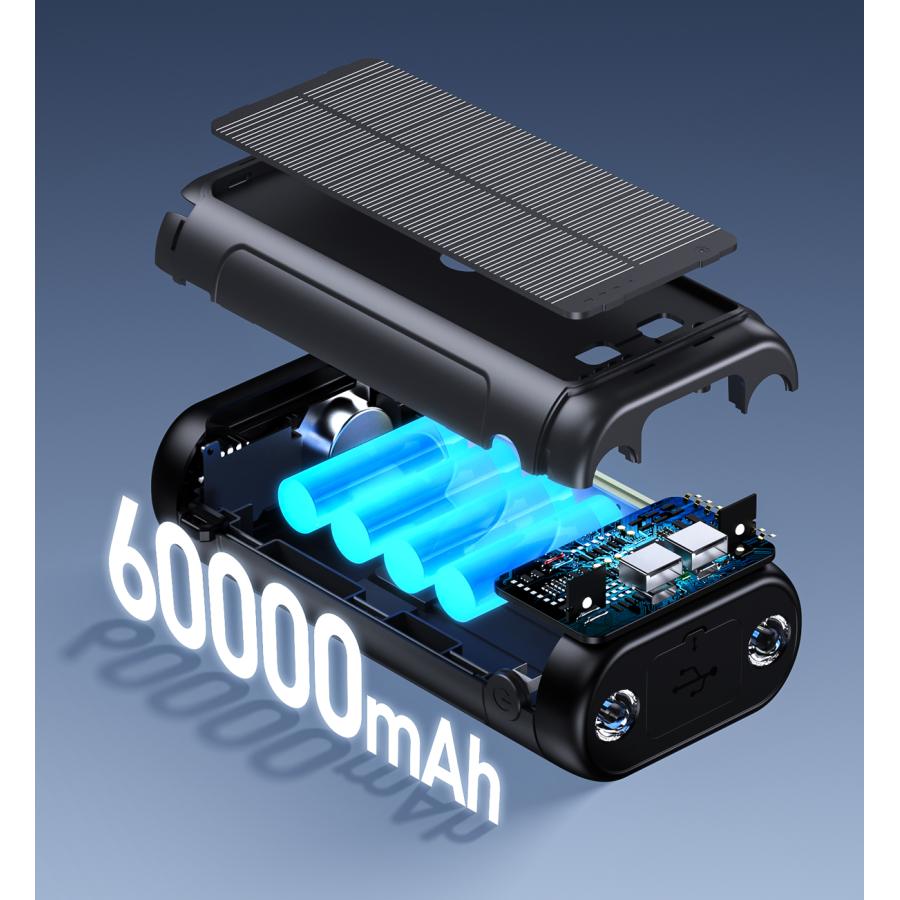 モバイルバッテリー ソーラーパネル付　60000mah超 急速充電 5台同時充電 クーポンで4,580円」ソーラーモバイルバッテリー モバイル