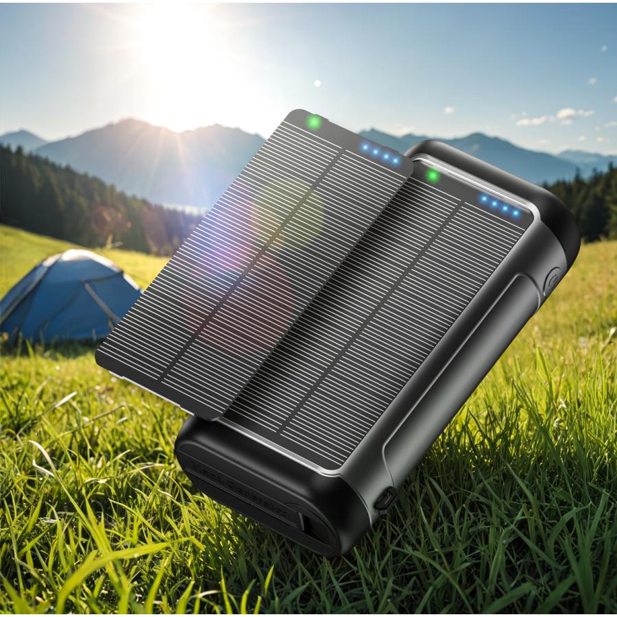 モバイルバッテリー ソーラーパネル付　60000mah超 急速充電 5台同時充電 クーポンで4,580円」ソーラーモバイルバッテリー モバイル