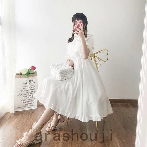 丸襟 ワンピース ロリータ風ワンピ 夏 半袖 白ワンピース レディース 可愛い 姫様 森ガール ゴスロリ 日系女子中高生 学生 上品 ふんわり ふわふわ Ara314 2729 嵐商会 通販 Yahoo ショッピング