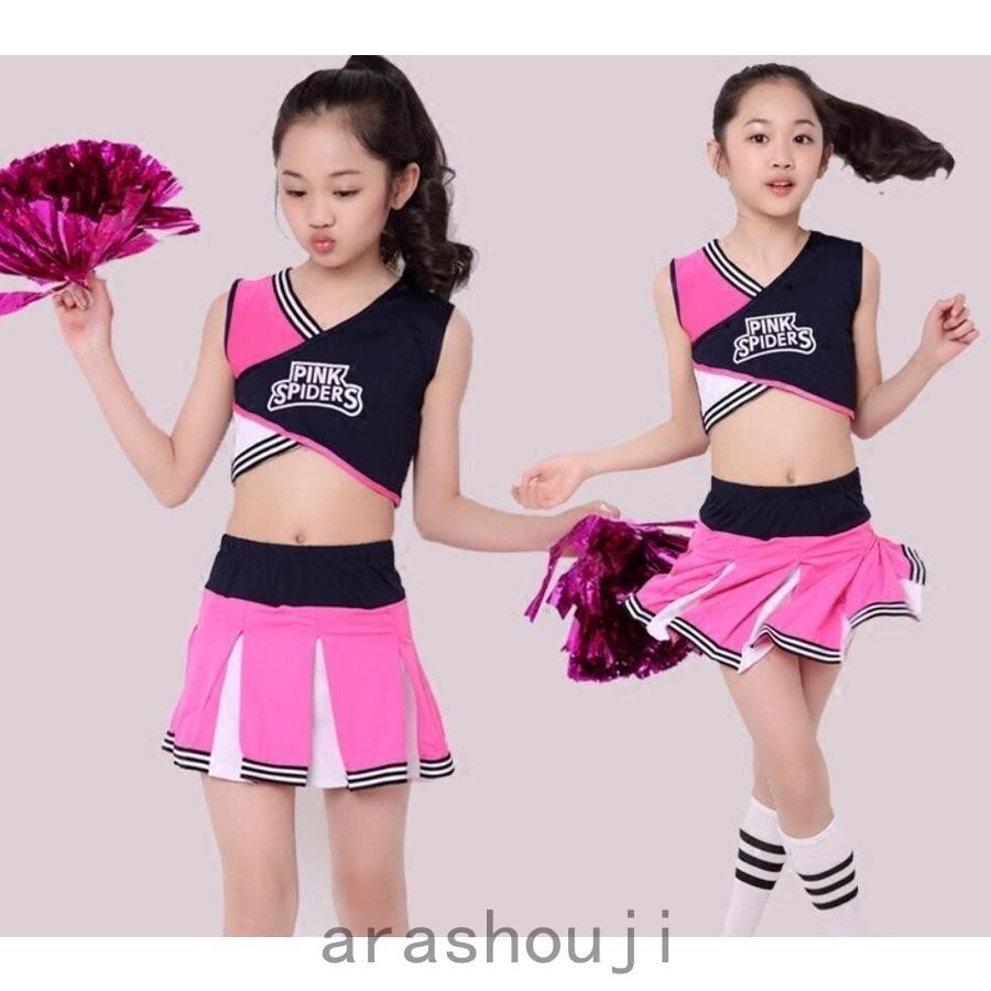 キッズ ダンス衣装 チアガール トップス スカート ジャズダンス チアリーダー 子供服 セットアップ 女の子 ダンスウェア 体操服 応援団 競売