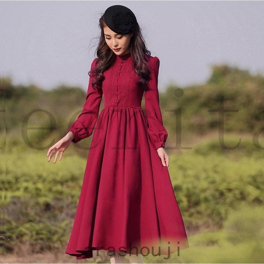 英国のお嬢様のように着ているクラシック一品 ワンピース マキシワンピース ロングワンピース ロングドレス トレロ マキシ 長袖 Ara46 嵐商会 通販 Yahoo ショッピング