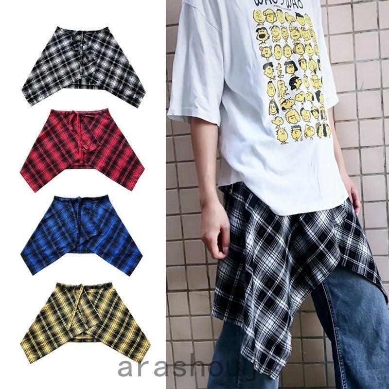 チェック柄 レディース メンズ レイヤード 付け裾 シャツ腰巻き風スカート ダンス Jazz キュロットスカート 裏地なし 薄い 膝丈スカート フレア ハイウエスト Ara46 嵐商会 通販 Yahoo ショッピング