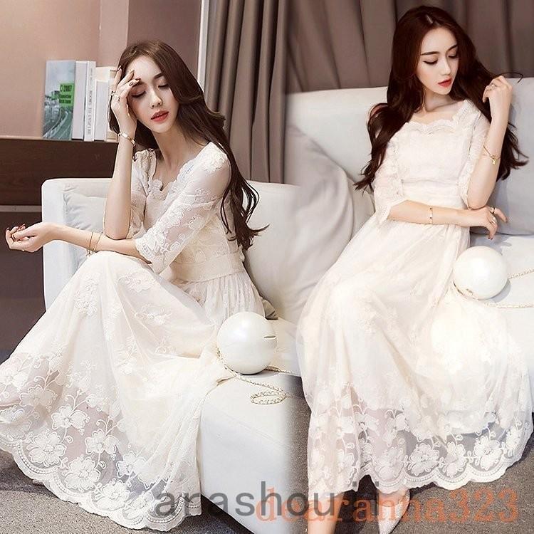 ワンピースレディースオシャレ長袖白マキシワンピース40代ロング花柄レース着痩せaライン通勤30代50代大人 Ara46 嵐商会 通販 Yahoo ショッピング