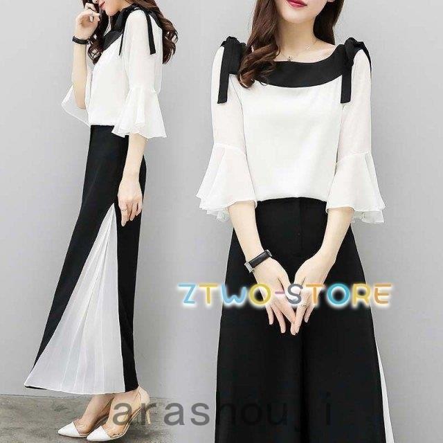 かっこいい パンツドレス セットアップ レディース パーティードレス パンツ 結婚式 お呼ばれドレス 大きいサイズ 袖あり 七分袖 長袖 白 黒 おしゃれ Gefrpkkdck Xone Gg