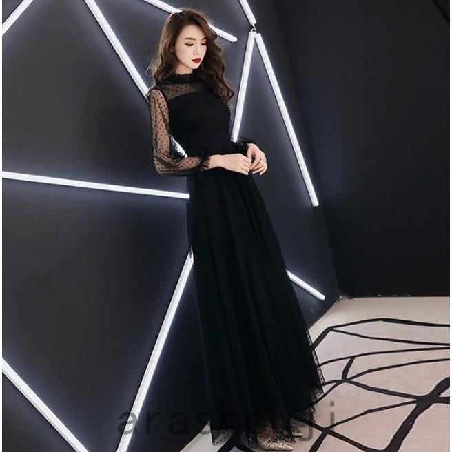 黒ロングドレス ハイネック お呼ばれ ドレス パーティードレス 着痩せ 成人式 演奏会 卒業式 代 30代 結婚式 ワンピース 二次会 同窓会 セール Pdb7 嵐商会 通販 Yahoo ショッピング