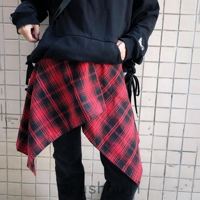 チェック柄レディースメンズレイヤード付け裾シャツ腰巻き風スカートダンスjazzキュロットスカート裏地なし薄い膝丈スカートフレアハイウエスト Pc4ca 嵐商会 通販 Yahoo ショッピング