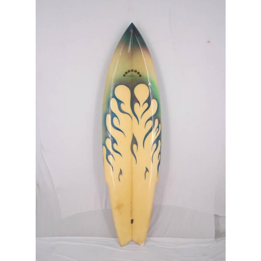 【中古】 GODDESS(ゴッデス)  ヴィンテージ ショートボード ［CLEAR×FIRE］6'3 1/2” サーフボード フィン付き｜arasoan