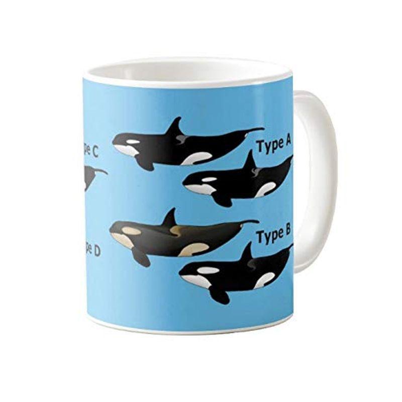4タイプのシャチのイラストのマグカップ フォトマグ 世界の野生動物シリーズ 拡大ブルー地 驚きの値段で