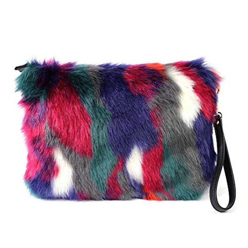 アカラ ファー クラッチバッグ フェイクファー ネイビーmix ノンシールチェーン Oリング無し Www Bollywoodpapa Com