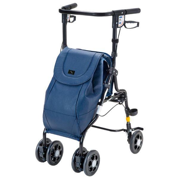 スイスイ歩けるおしゃれ カート ブルー 折りたたみ U型ハンドル ダブルキャスター カート
