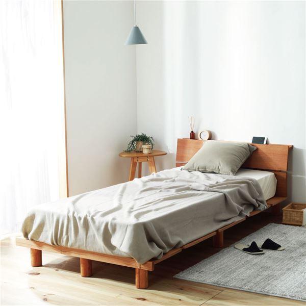 すのこベッド 寝具 幅101cm シングル ナチュラル マットレス付き 高さ調節 継脚 2口コンセント 宮付き 組立品 ベッドルーム〔代引不可〕送料込み