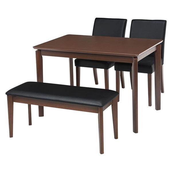 ダイニング 4点セット 約幅110cm ダイニングテーブル×1 ダイニングチェア×2 ベンチ×1 PVC ブラック 木製フレーム 組立品〔代引不可〕送料込み
