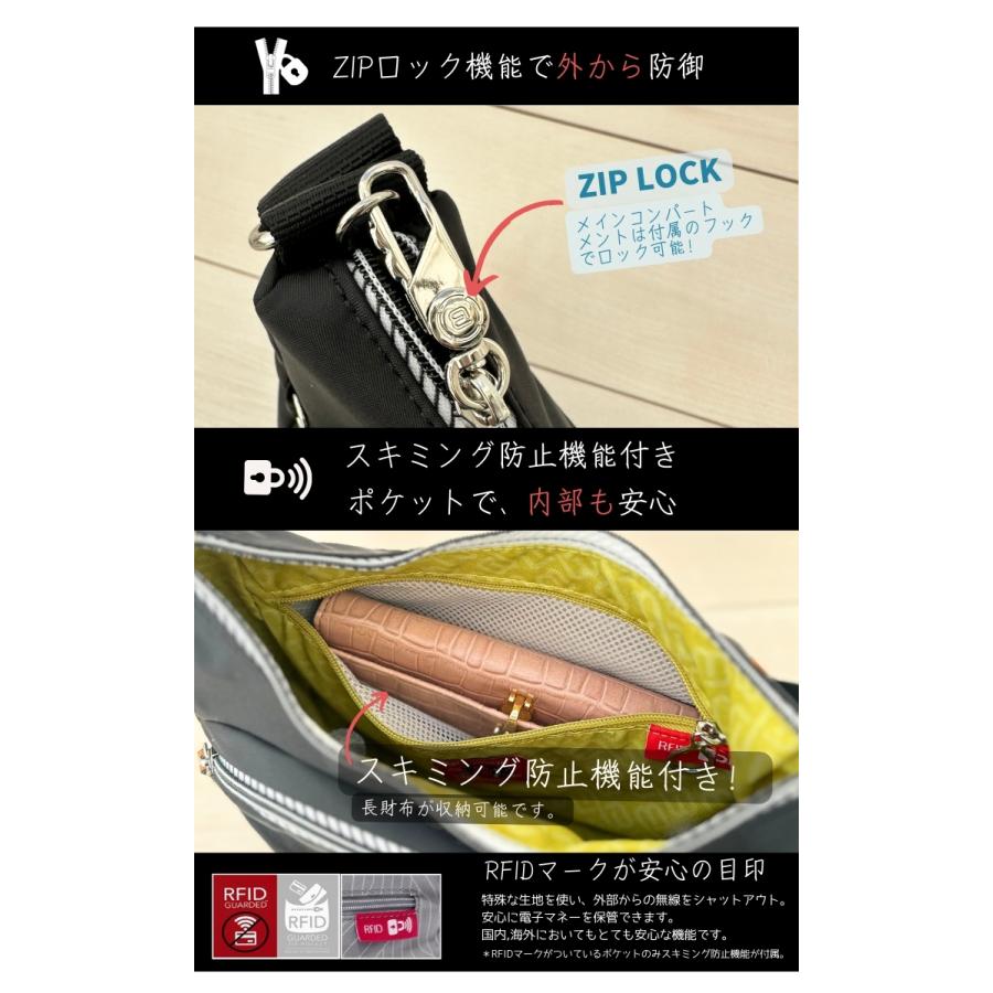 ショルダーバッグ レディース 軽量 ナイロン 撥水 防犯 スキミング防止