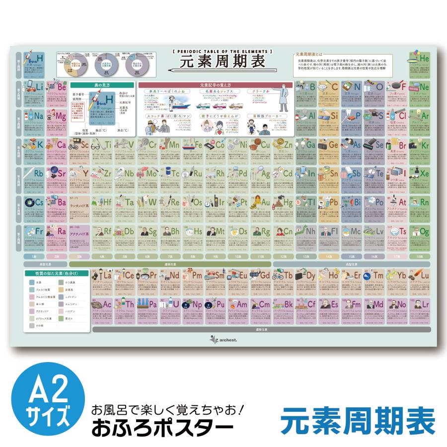 お風呂ポスター 元素周期表 単品 A2サイズ 学習ポスター 学校 理科