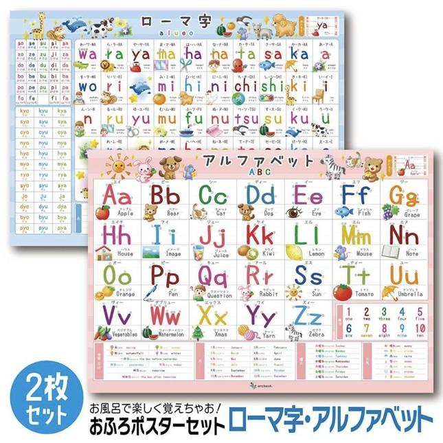 お風呂ポスター アルファベット ローマ字 ポップ 2枚セット B3 防水