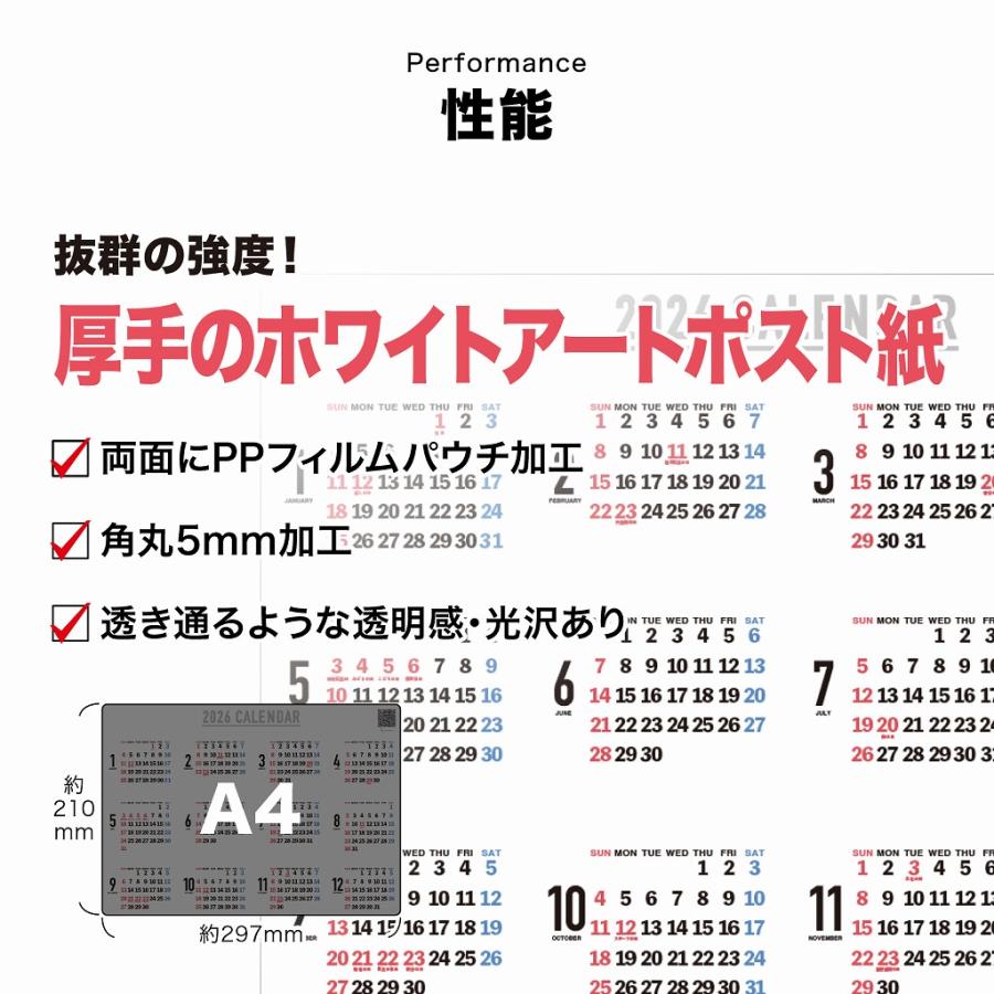 下敷き カレンダー 2026 年間カレンダー 両面タイプ A4 学習下敷き
