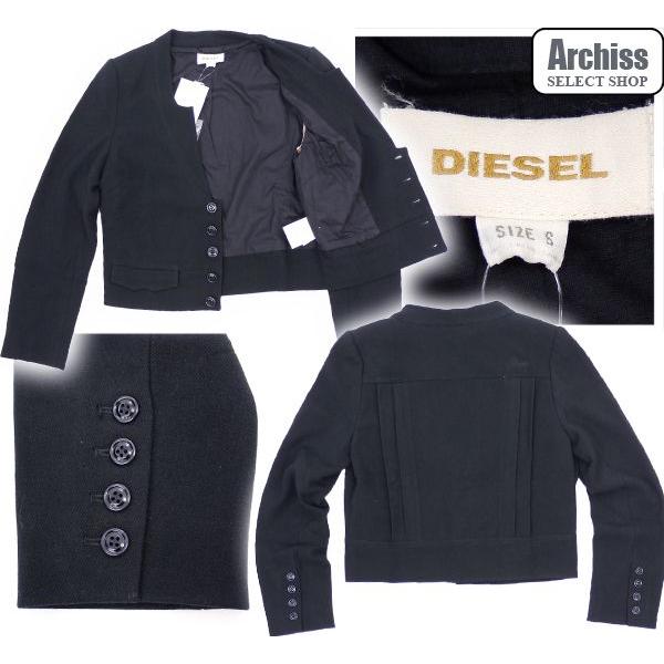 ディーゼルDIESEL 黒ノーカラーデザインジャケット Sサイズ S23230｜archiss｜02