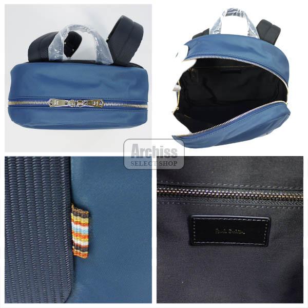 ポールスミス Paul Smith リュックサック バッグ バックパック ターコイズ ブルー 紺 ネイビー ストライプ ポケット ナイロン メンズ 紳士 PSN803-35 S66404 バックパック