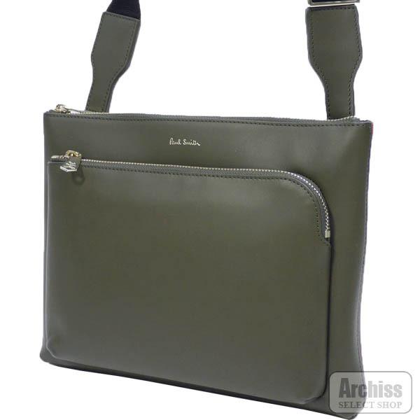 別注限定モデル ポールスミス Paul Smith ショルダーバッグ サコッシュ カーキ オレンジ ライン ソフト レザー シリーズ メンズ 紳士 Psn0 54 S 買い大人気 Www Superavila Com