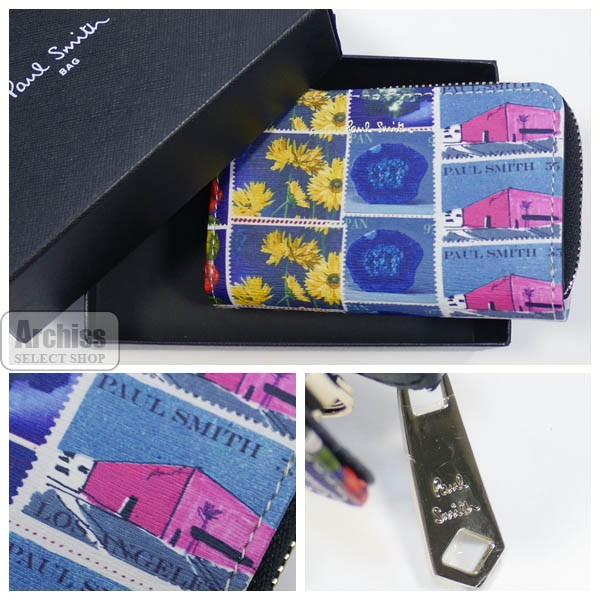ポールスミス Paul Smith キーケース ジップ小銭入れ付き 2折 切手 スタンプ プリント柄 波模様 型押し レザー レディース 婦人 Pwd811 17 S Pwd811 17 Archiss 通販 Yahoo ショッピング