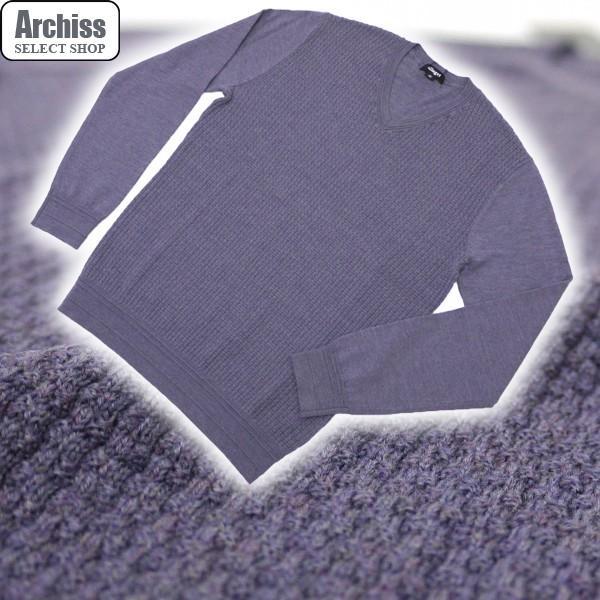 アレグリ Allegri ニット セーター メンズ グレーパープル ワッフル編み Vネック 48 L S S Archiss 通販 Yahoo ショッピング